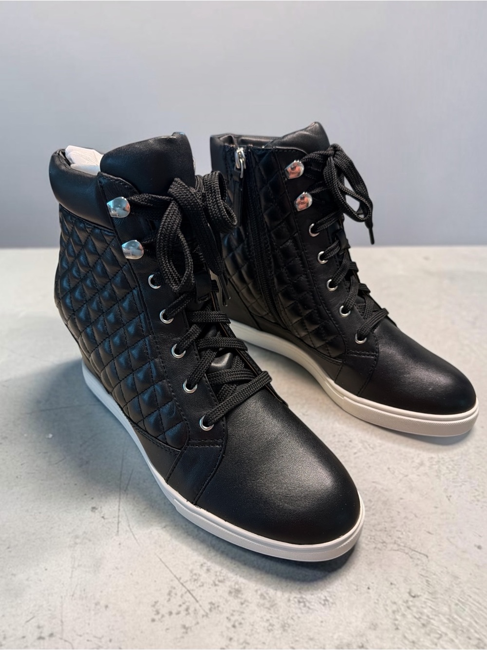 Women’s Black Linea Paolo Quilted High-Top Wedge Sneakers